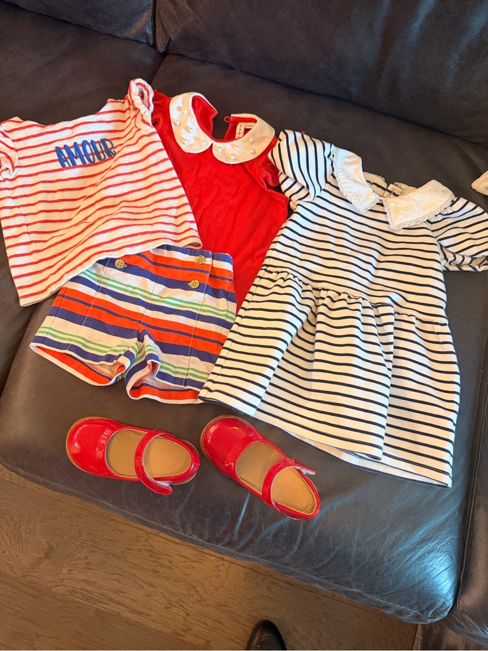 Janie and Jack White and Navy Striped Collared Top